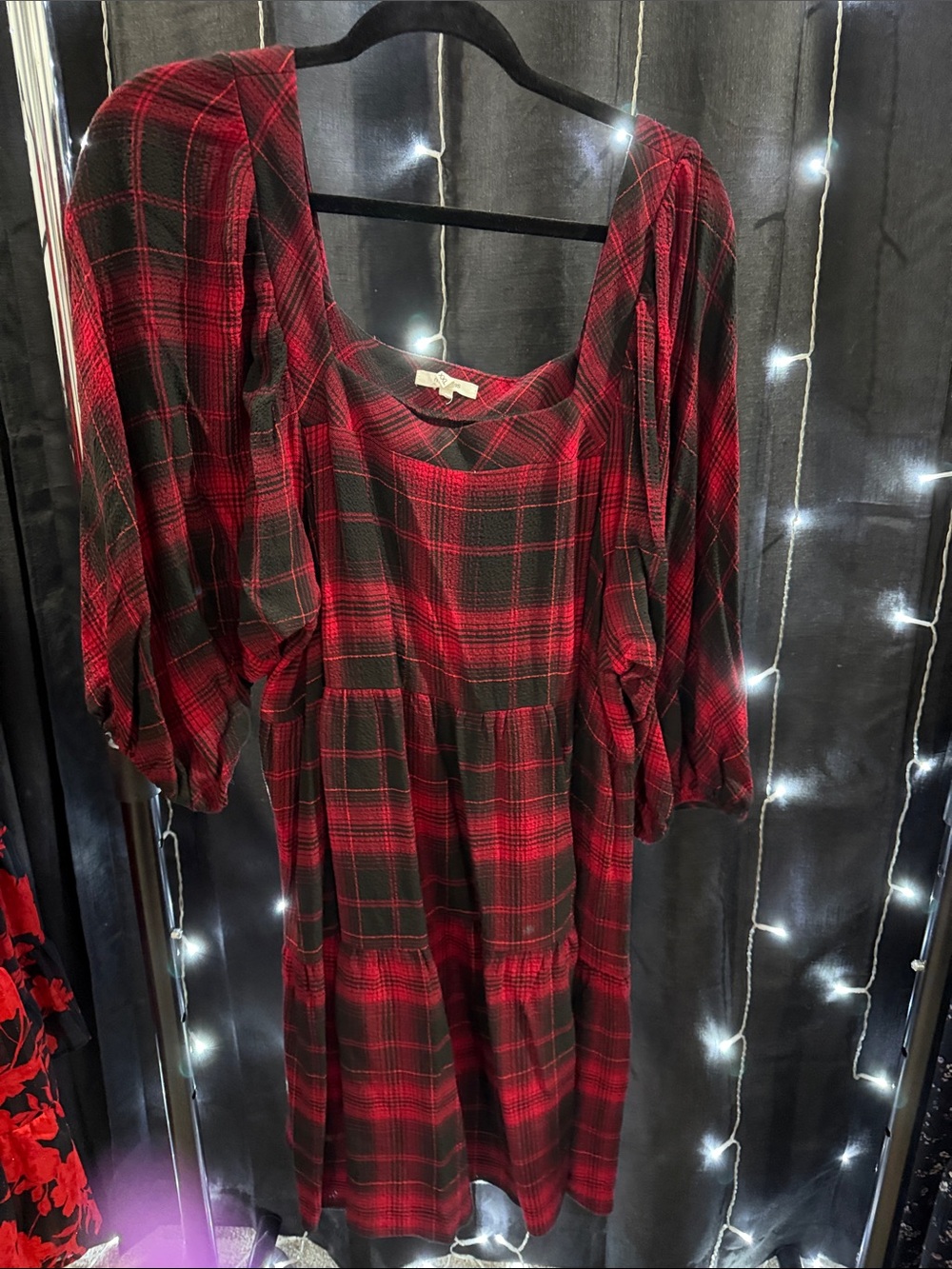 Maurices Red and Black Plaid Babydoll Dress